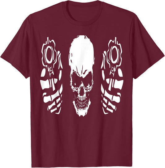 Skeleton Skull Double Gun Revolvers Skull Head ARRR T-Shirt - T-Shirt | Maroon