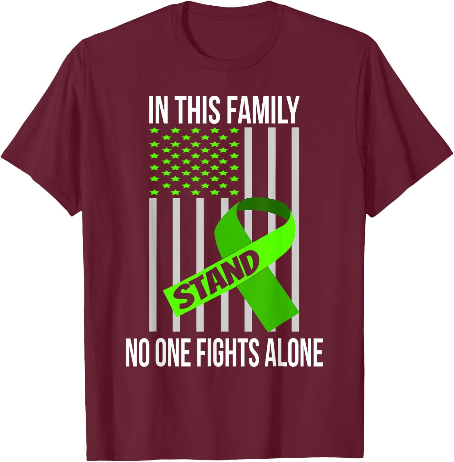 USA Flag Lime Green Ribbon Products Lymphoma Awareness Men T-Shirt - T-Shirt | Maroon
