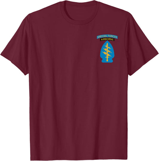 Army Special Forces Green Berets Airborne Veteran Patch T-Shirt - T-Shirt | Maroon
