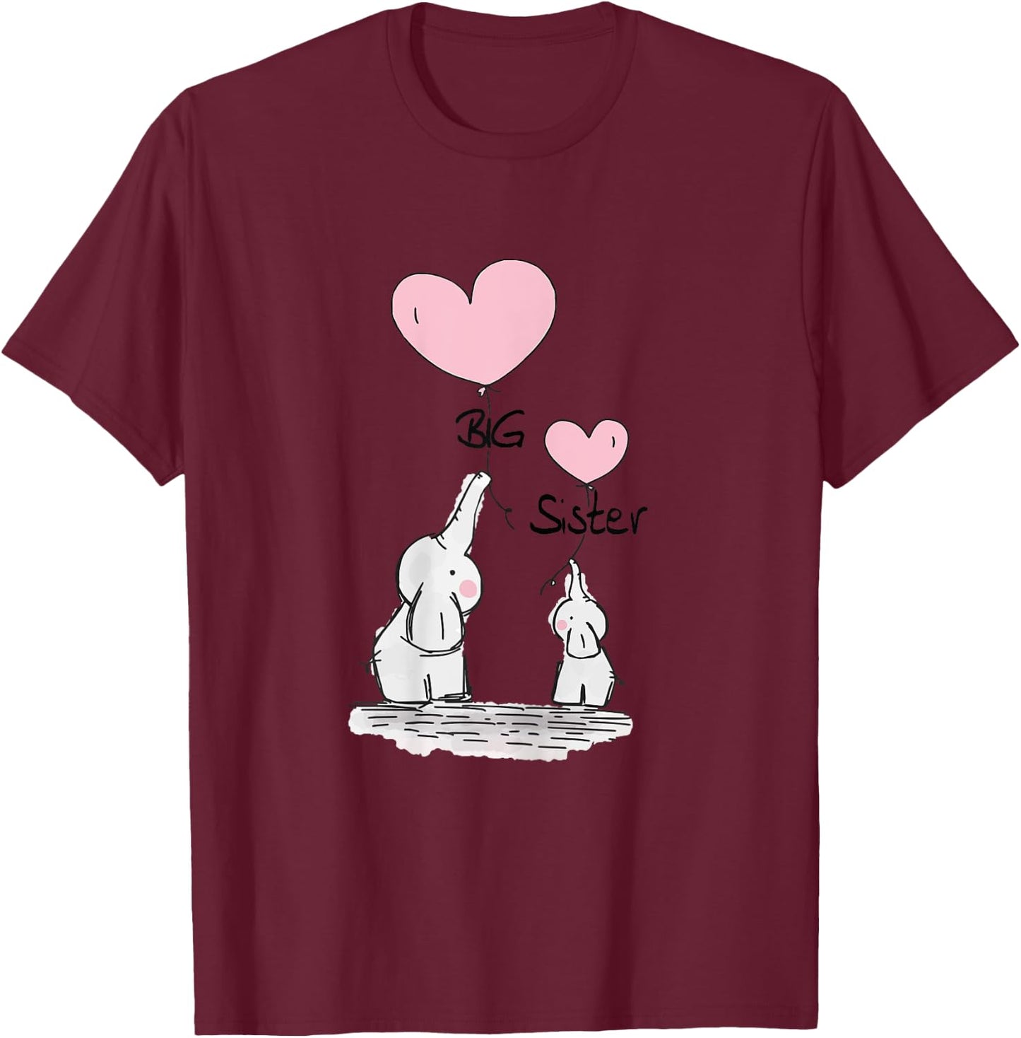 Big Sister Cute Elephants Gift Toddler Siblings T-Shirt - T-Shirt | Maroon