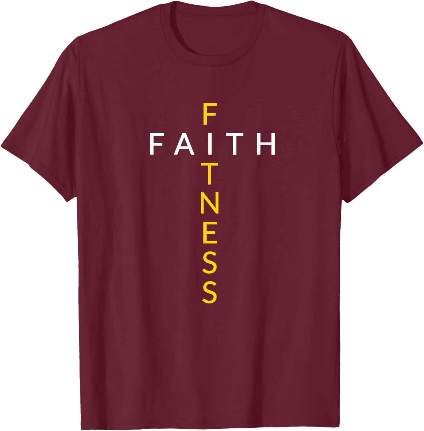 Faith Fitness Cross, Christian Workout, Modern Gym T-Shirt - T-Shirt | Maroon