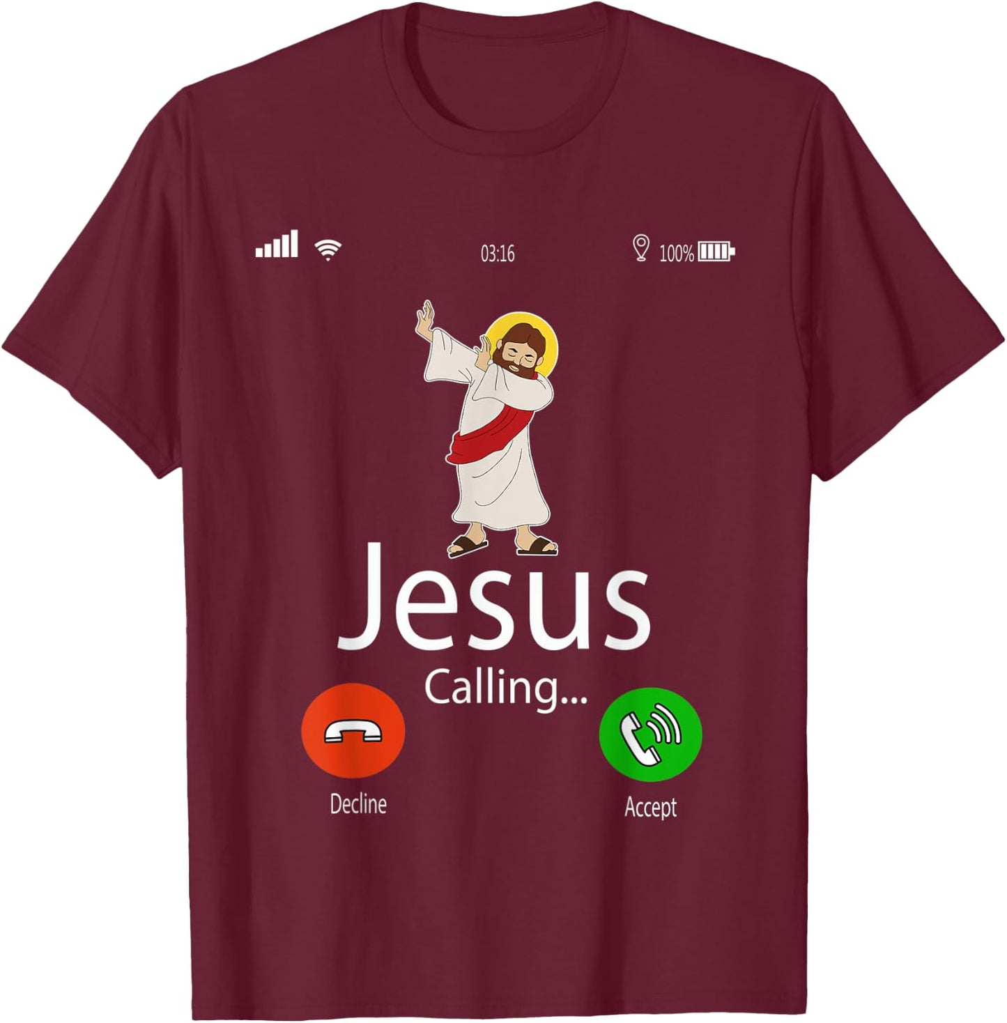 Dabbing Jesus Is Calling Christian Christmas Gift Xmas T-Shirt - T-Shirt | Maroon