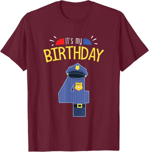 4th Birthday 4 Year Old Boys Police Officer Uniform T-Shirt - T-Shirt | Maroon