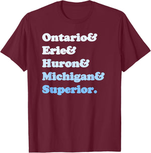 Retro Great Lake Lakes Huron Erie Michigan Superior Ontario T-Shirt - T-Shirt | Maroon