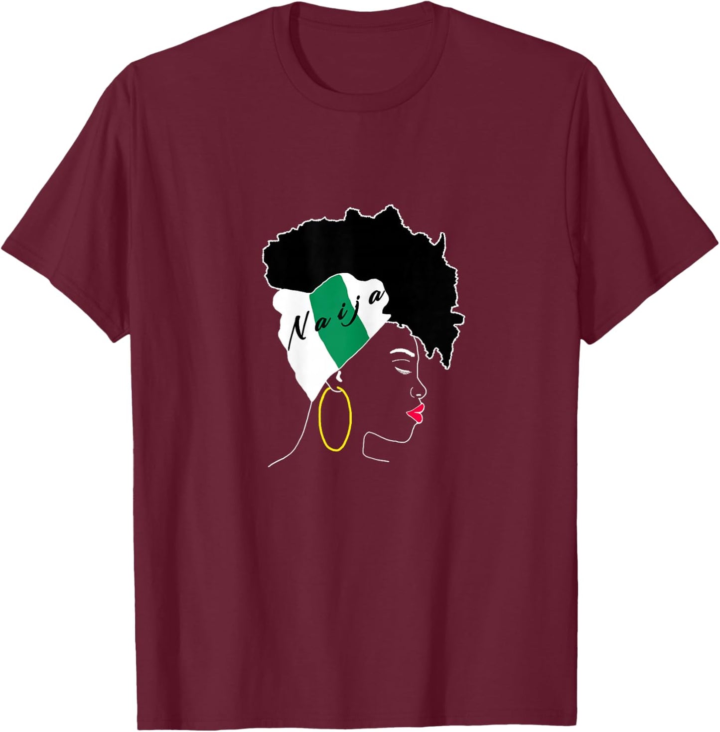 Nigerian patriotic girl silhouette Naija national flag T-Shirt - T-Shirt | Maroon
