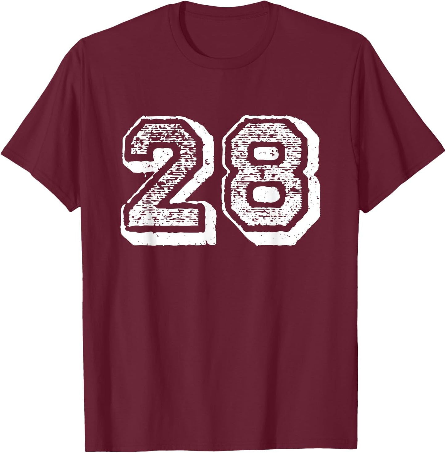 Number 28 Sports Jersey Player #28 Fan FRONT Print Vintage T-Shirt - T-Shirt | Maroon