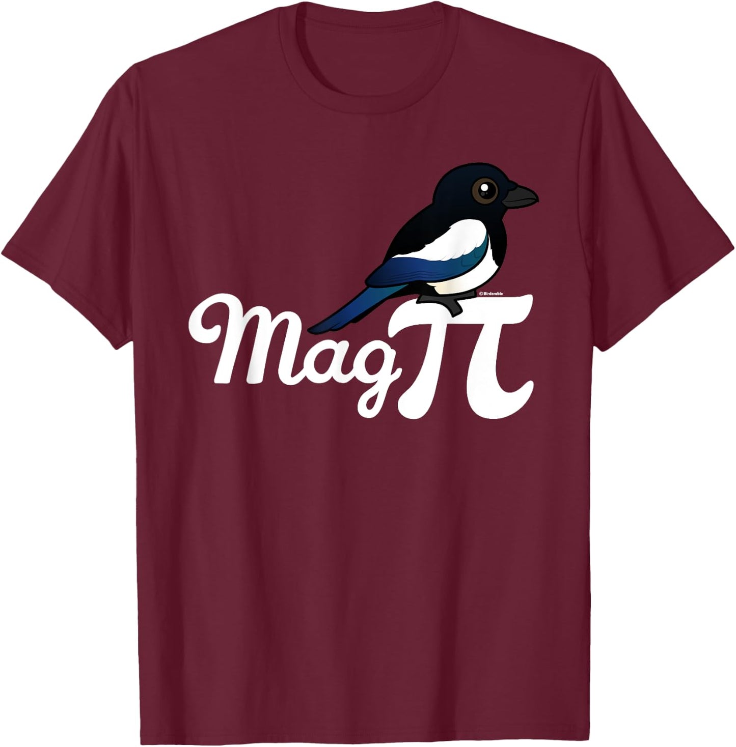Birdorable Mag PI with Black-billed Magpie T-Shirt - T-Shirt | Maroon