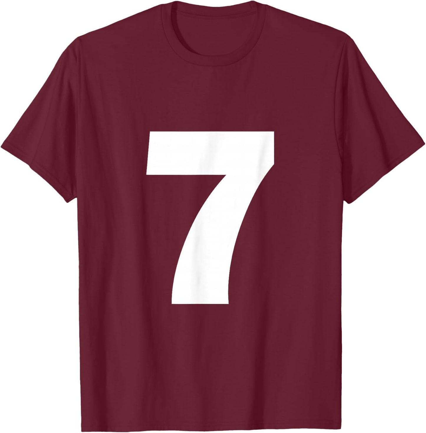 Number 7 Big Bold White Seven Numeral Group T-Shirt - T-Shirt | Maroon