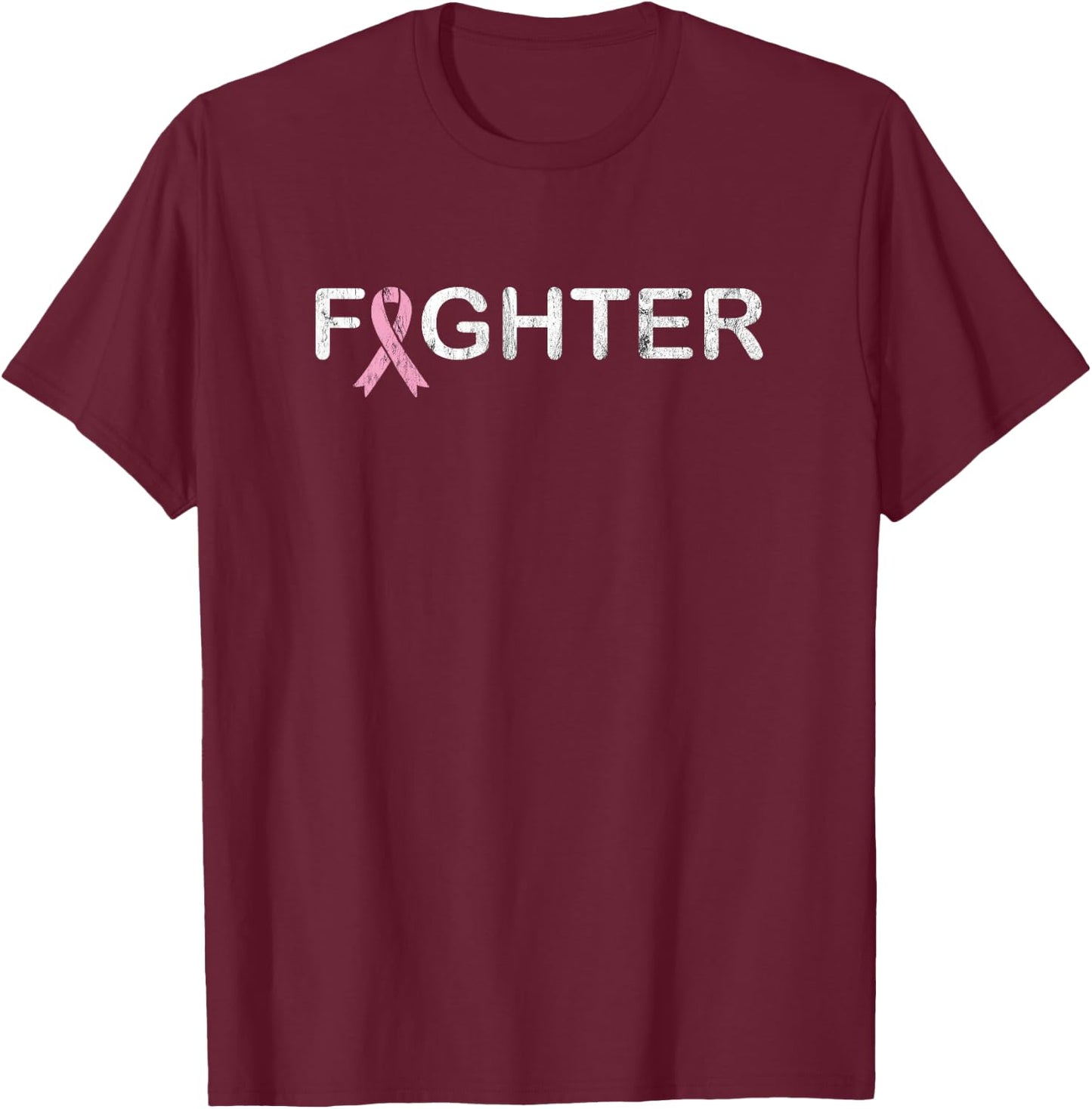 Breast Cancer Fighter - World Cancer Day Pink Ribbon T-Shirt - T-Shirt | Maroon