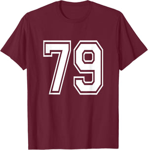 Number 79 Birthday Varsity Sports Team Jersey T-Shirt - T-Shirt | Maroon
