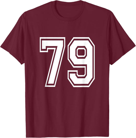Number 79 Birthday Varsity Sports Team Jersey T-Shirt - T-Shirt | Maroon