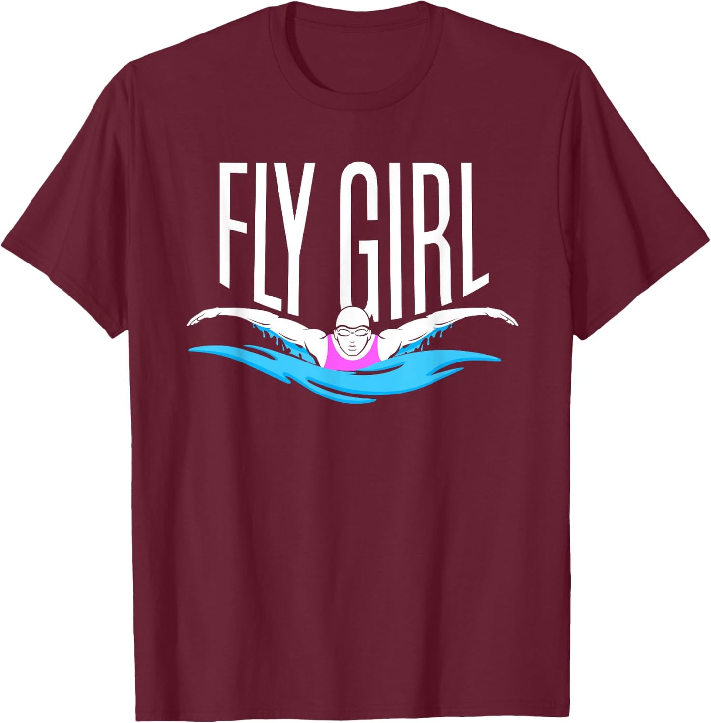 Swimming T Shirt - Butterfly Stroke Girl Swimmer T-Shirt - T-Shirt | Maroon