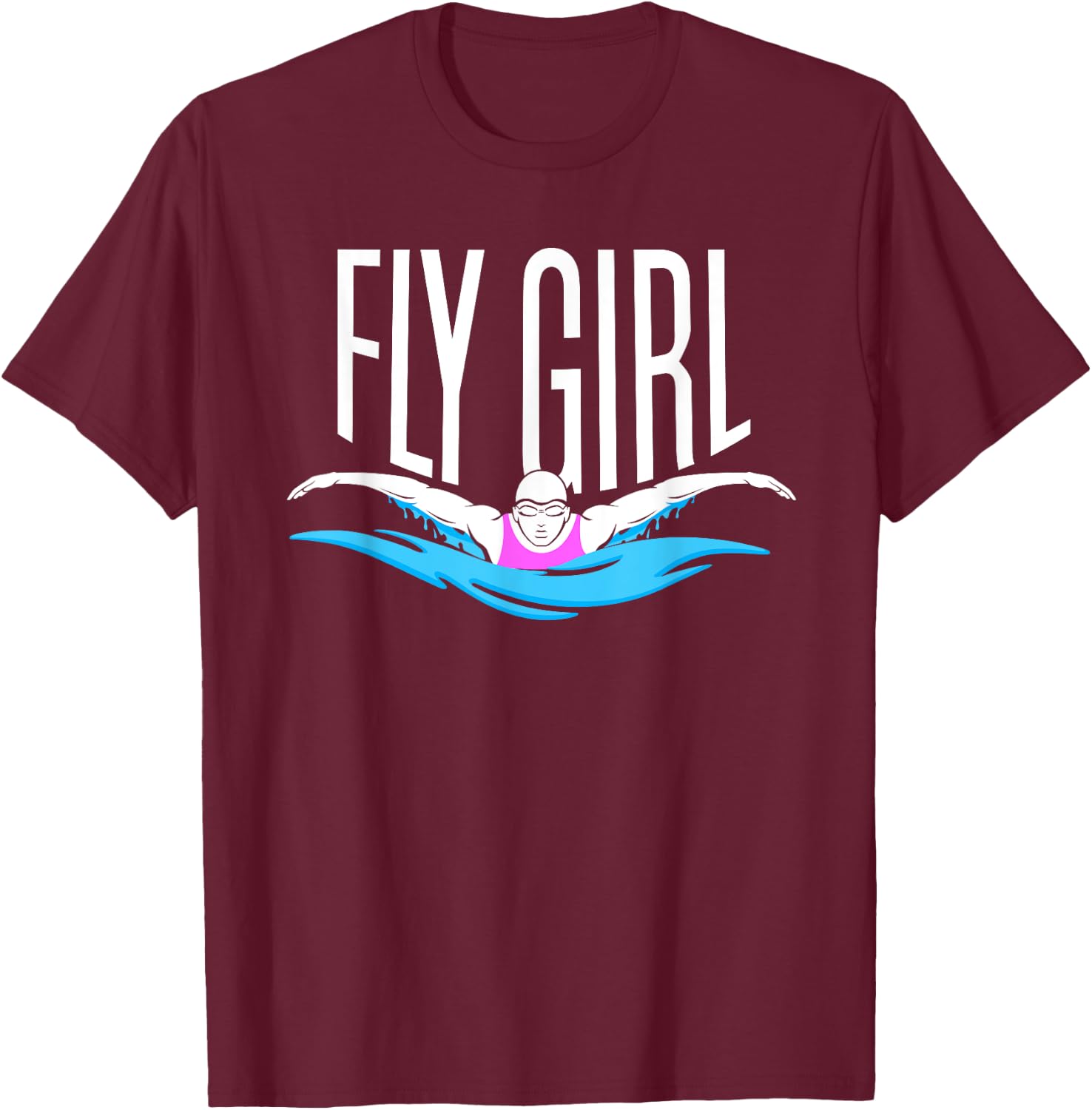 Swimming T Shirt - Butterfly Stroke Girl Swimmer T-Shirt - T-Shirt | Maroon