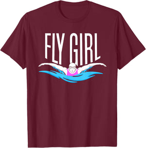 Swimming T Shirt - Butterfly Stroke Girl Swimmer T-Shirt - T-Shirt | Maroon