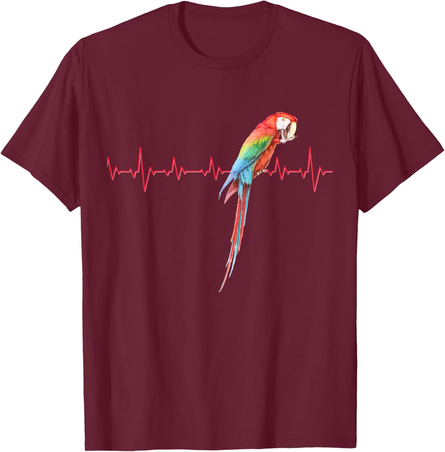 Macaw Heartbeat - Parrot and Macaws Gift T-Shirt - T-Shirt | Maroon