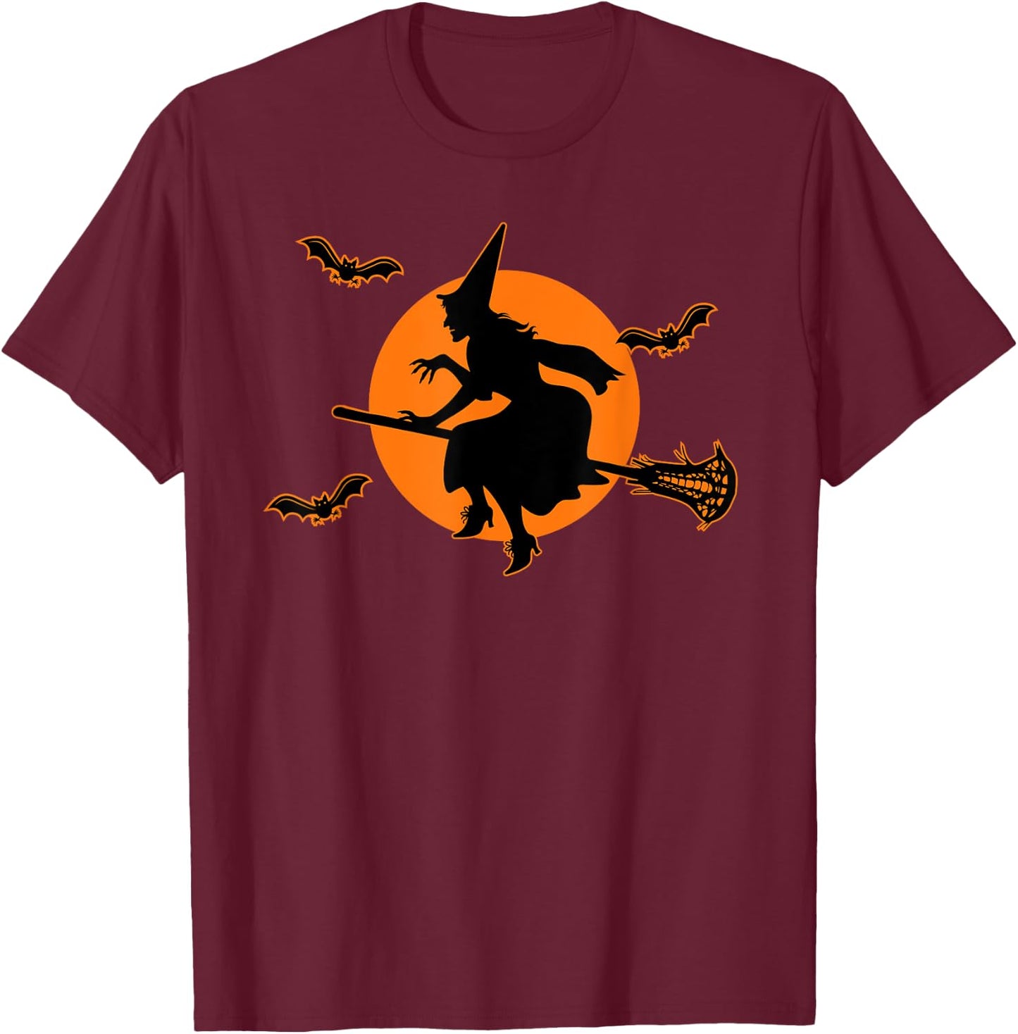 With with Lacrosse Stick Full Moon Witch Halloween Lax T-Shirt - T-Shirt | Maroon