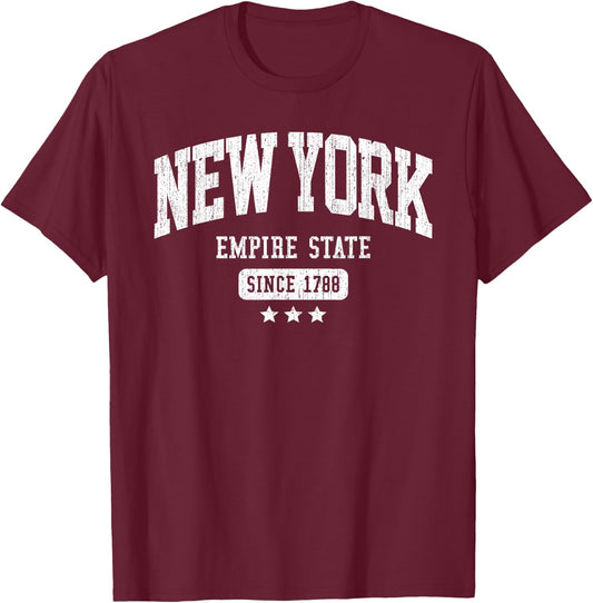 Vintage New York Empire State NYC Weathered White Text T-Shirt - T-Shirt | Maroon