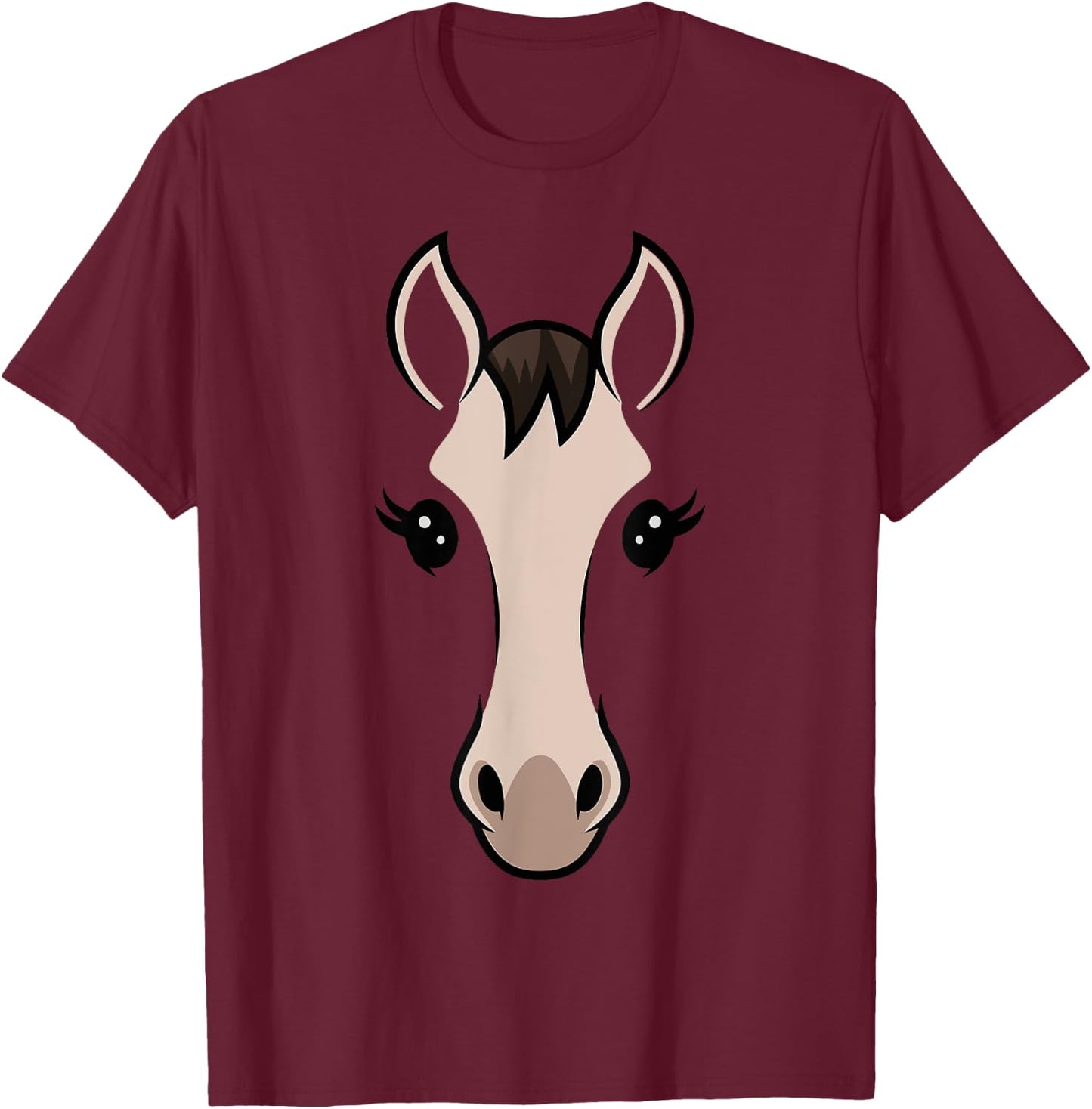 Horse Face Costume Kids Women Cute Halloween Themed T-Shirt - T-Shirt | Maroon