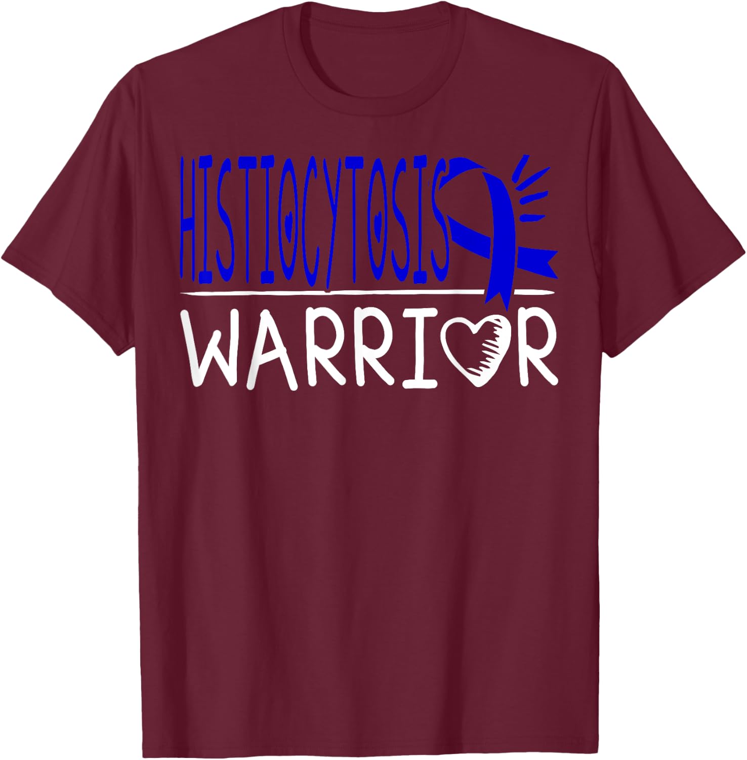 Dark Blue Awareness Ribbon Langerhans Cell Histiocytosis T-Shirt - T-Shirt | Maroon