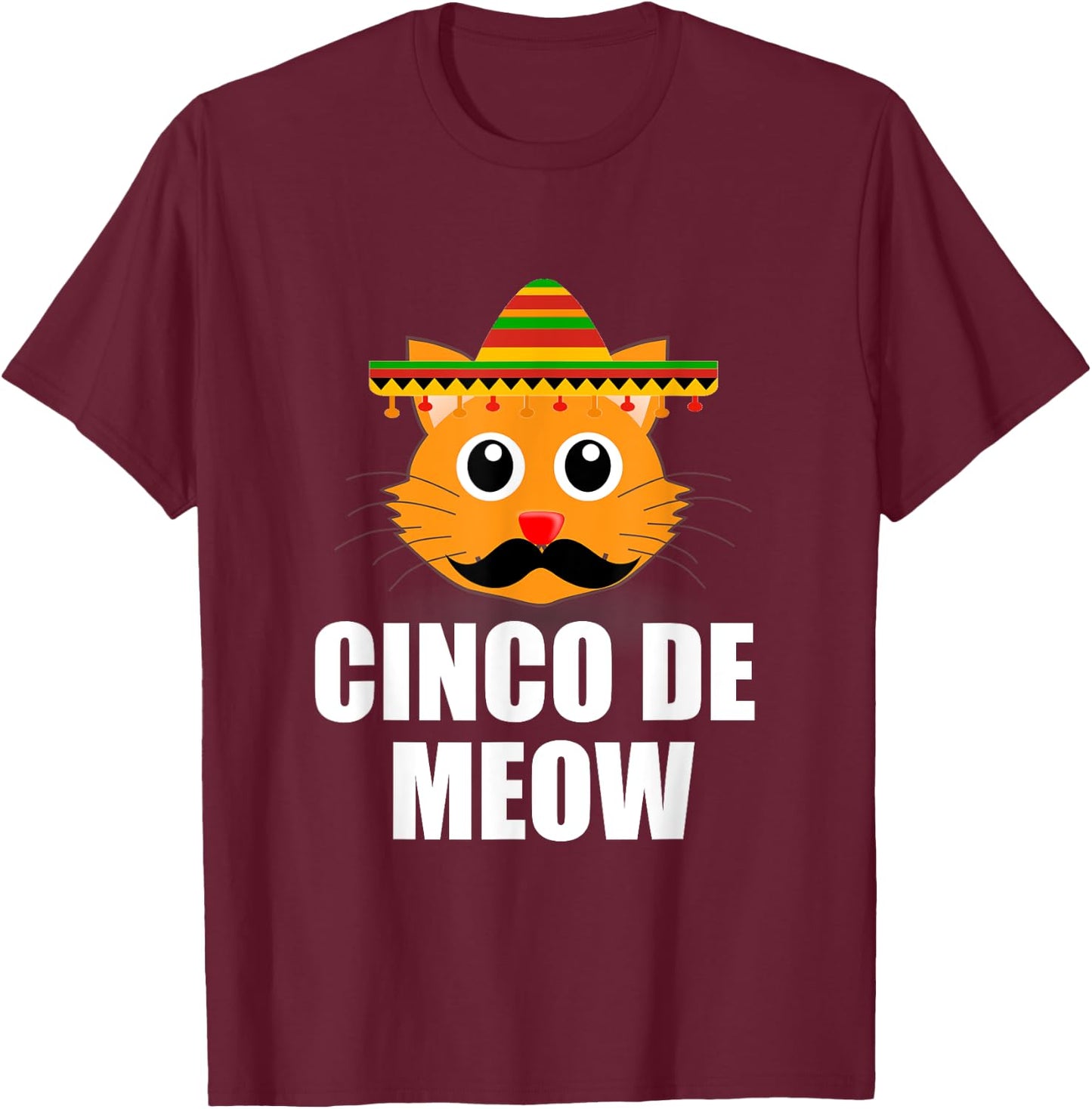 Vintage Cinco De Mayo Cat Lover Meow Pun T-Shirt - T-Shirt | Maroon