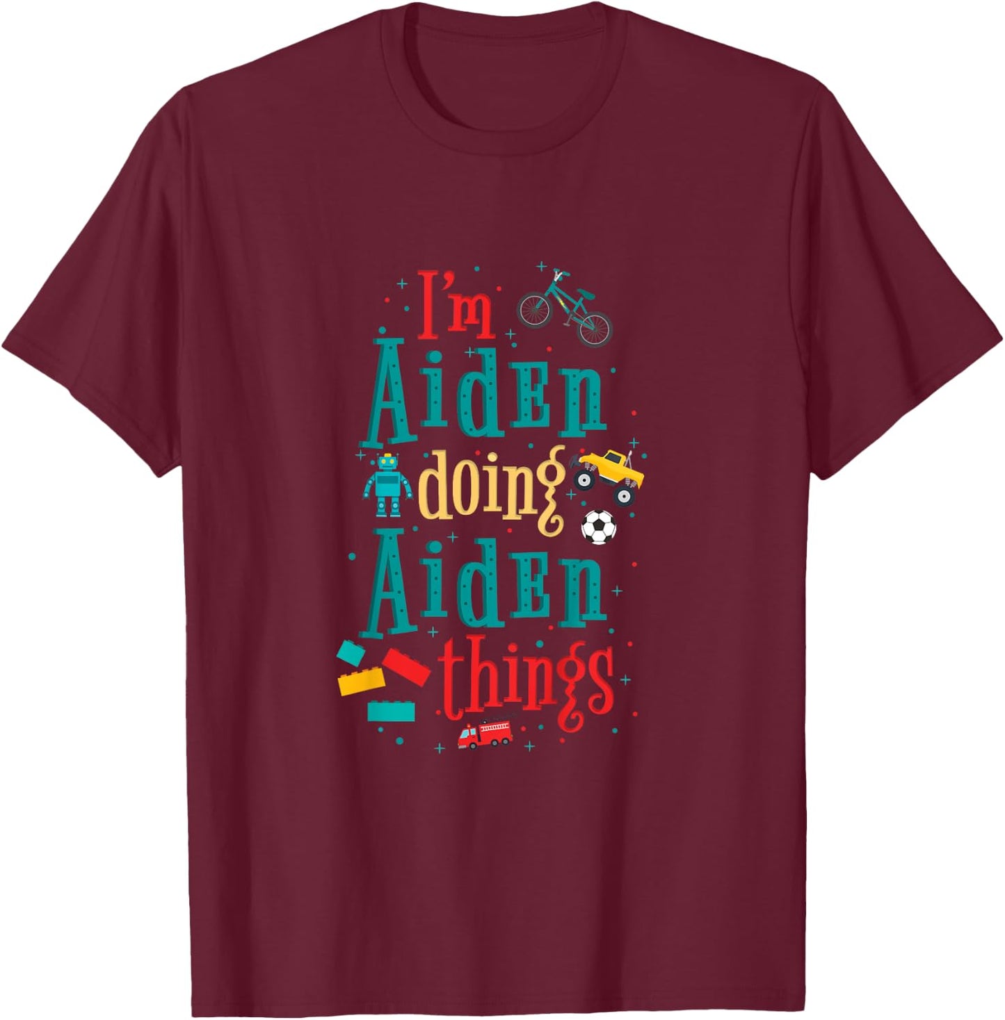 Kids I'm Aiden Doing Aiden Things Cute Boys Gift T-Shirt - T-Shirt | Maroon
