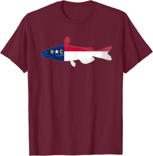 North Carolina State Flag Catfish Fishing Shirt T-Shirt - T-Shirt | Maroon
