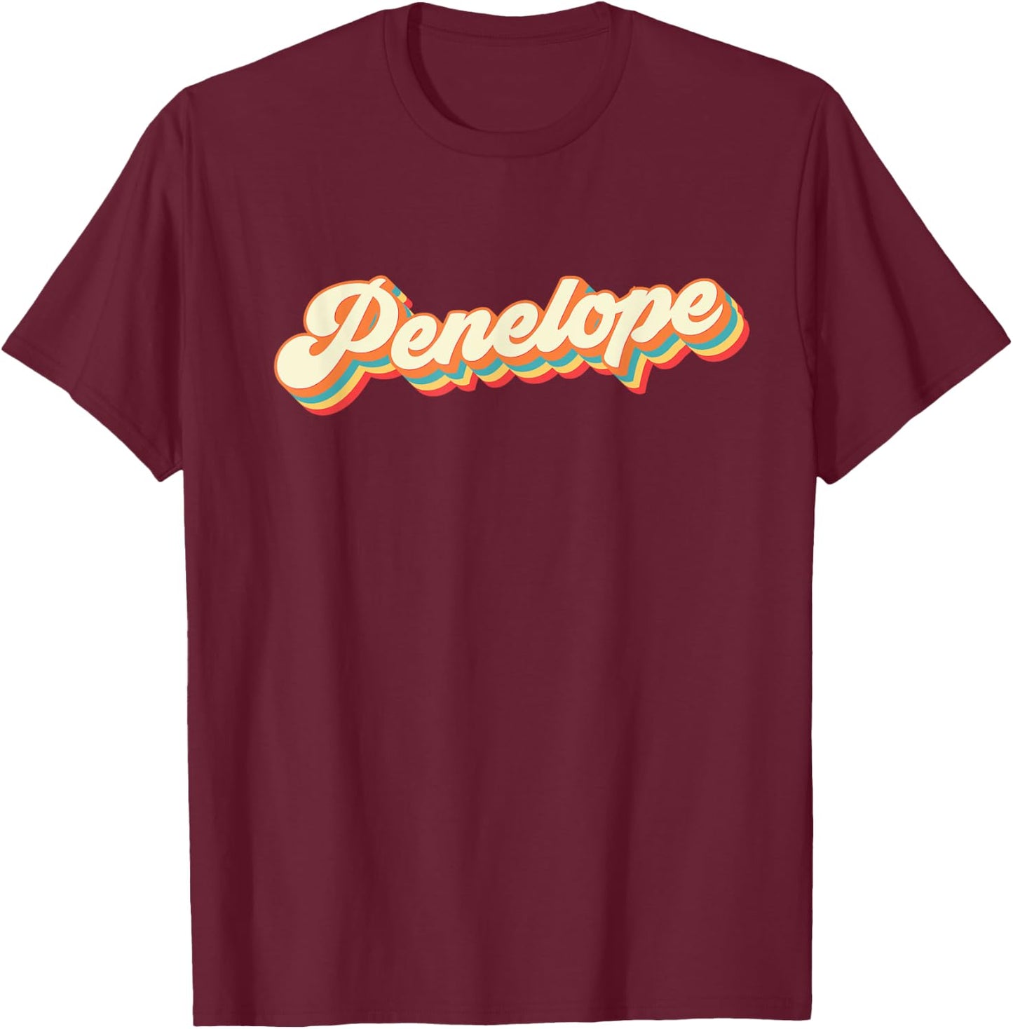 Personalized Penelope Retro Design Vintage 1970s Rainbow T-Shirt - T-Shirt | Maroon