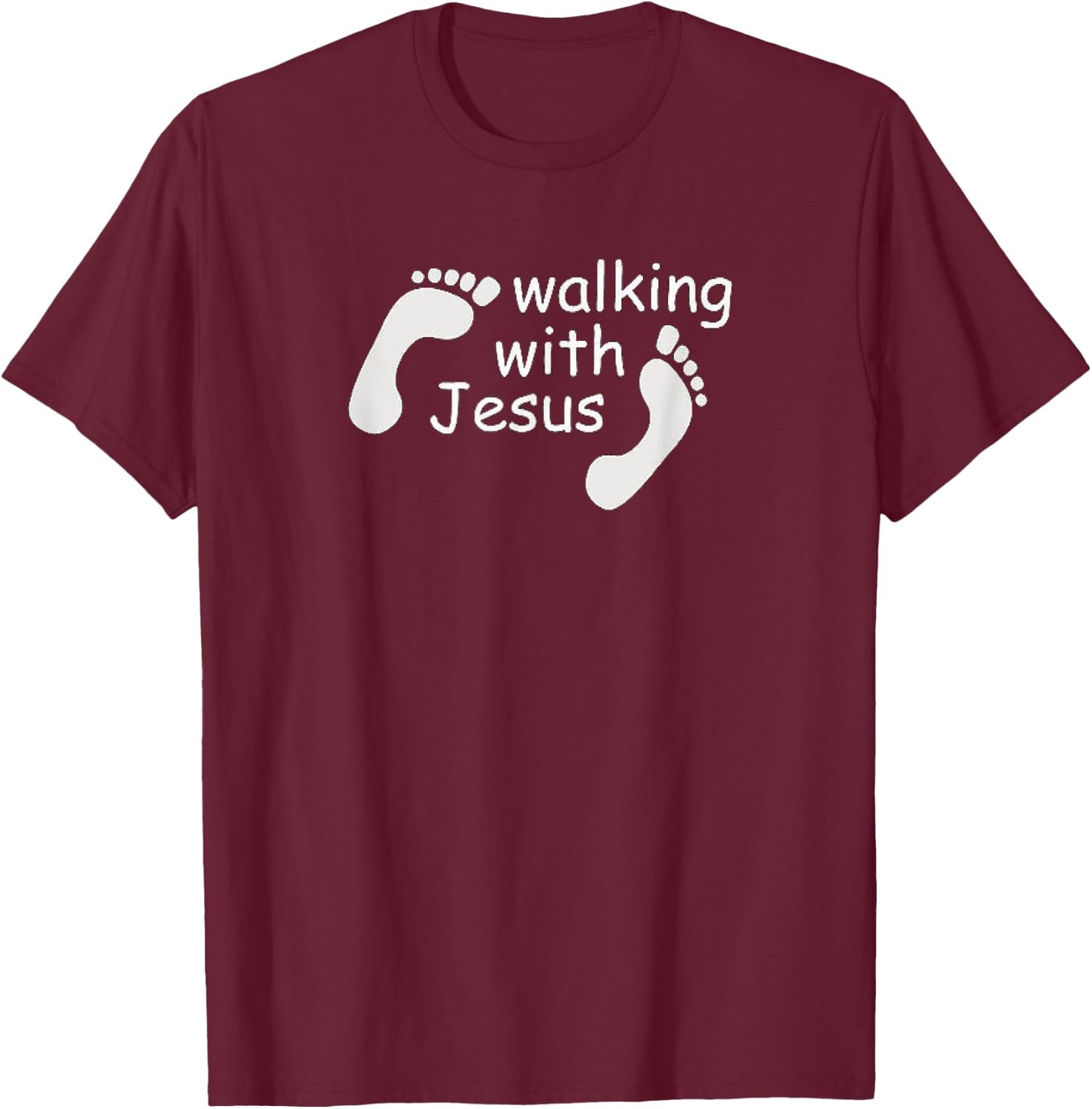 Walking With Jesus Funny Human Footprint Christian Faith T-Shirt - T-Shirt | Maroon