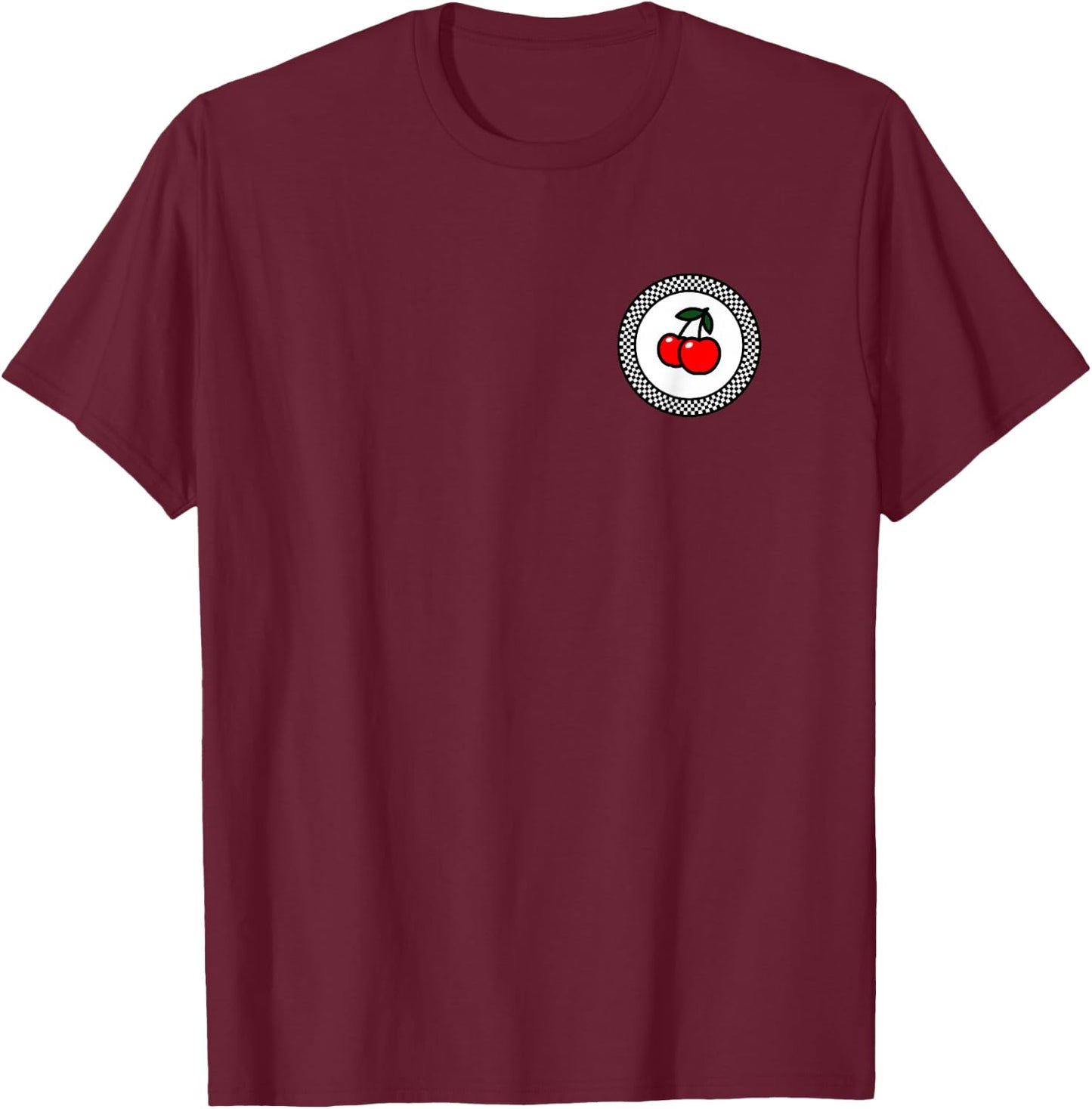 Rockabilly Retro Vintage Checkerboard Pattern Cherry Gift T-Shirt - T-Shirt | Maroon