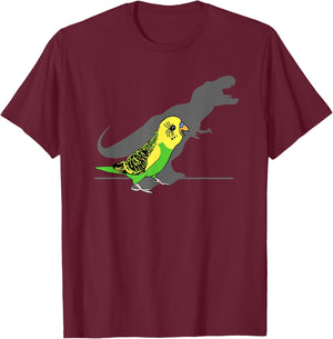 T-rex Green Budgie Parakeet Budgerigar Dinosaur shadow Bird T-Shirt - T-Shirt | Maroon