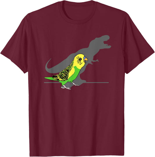 T-rex Green Budgie Parakeet Budgerigar Dinosaur shadow Bird T-Shirt - T-Shirt | Maroon