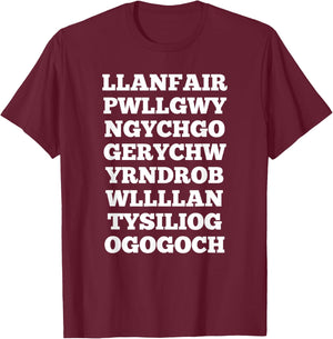 Llanfairpwllgwyngyll | Llanfair PG | Llanfair Pwllgwyngyll T-Shirt - T-Shirt | Maroon