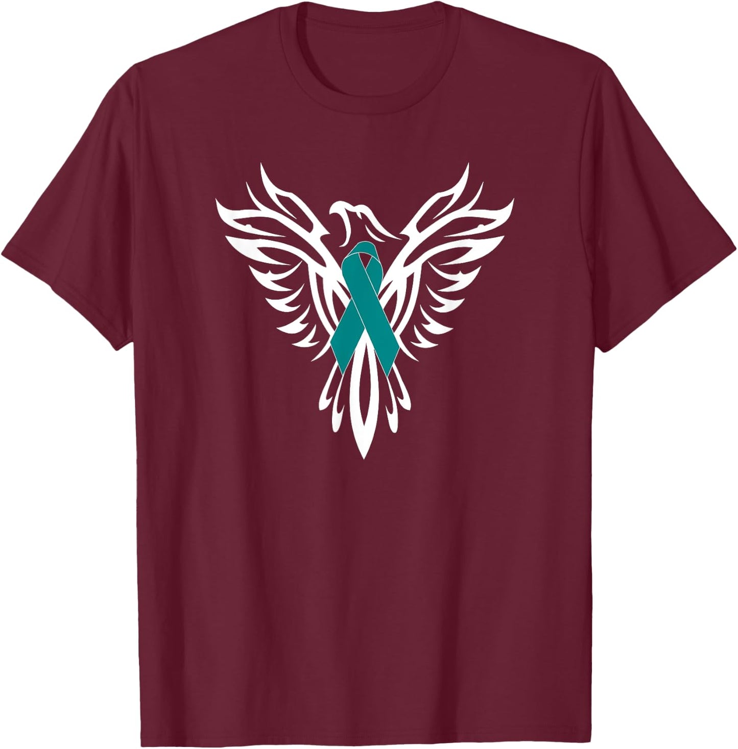 PTSD Awareness Apparel Phoenix Teal Ribbon Men Women Family T-Shirt - T-Shirt | Maroon
