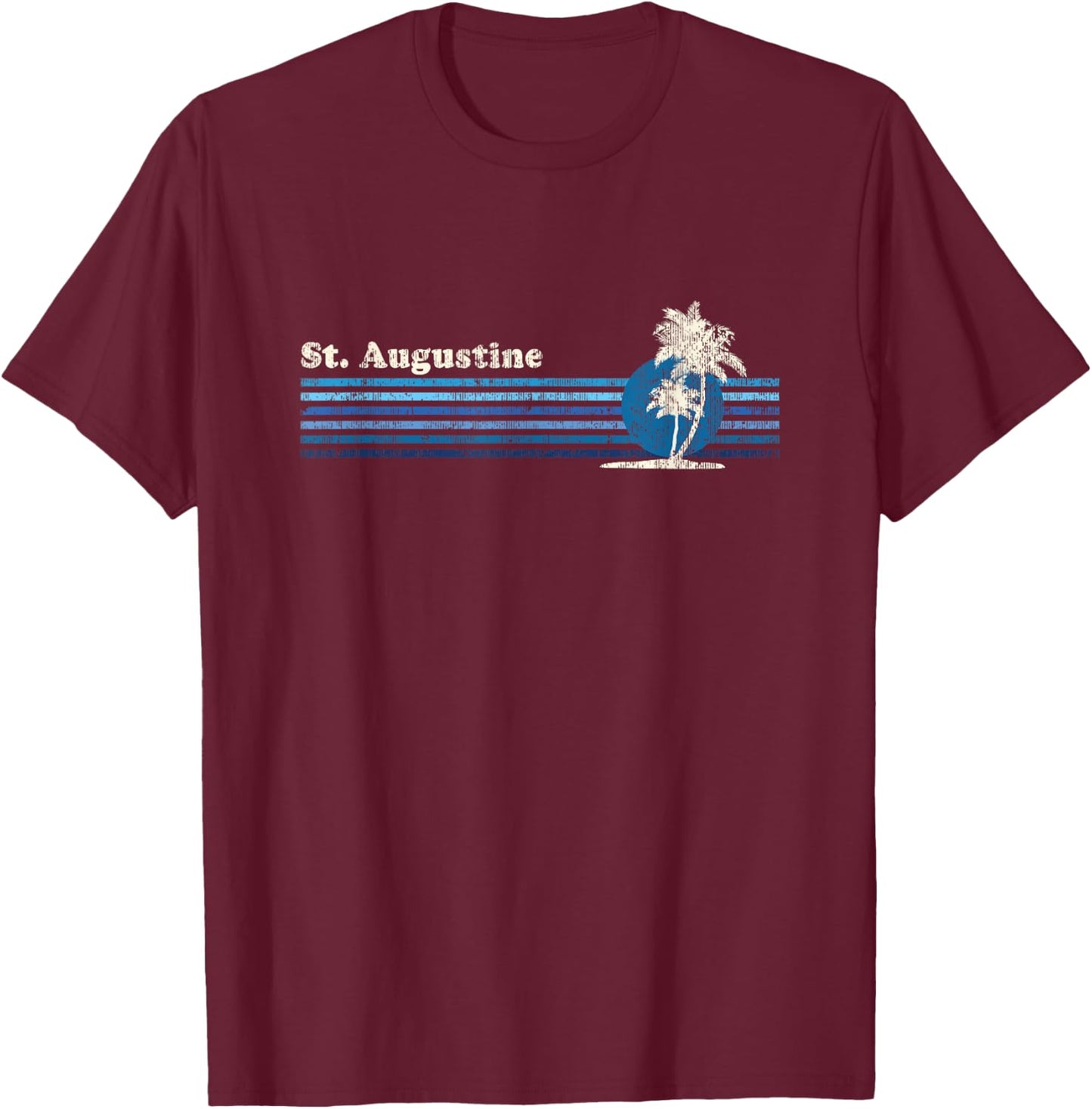 St. Augustine FL Vintage 80s Palm Trees Sunset T-Shirt - T-Shirt | Maroon