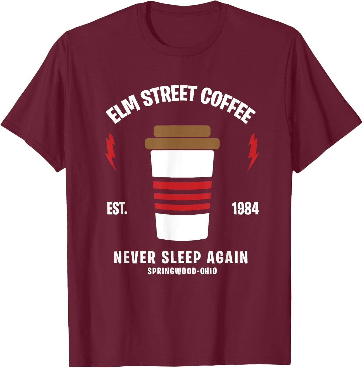 Elm Street Coffee sleeping Freddy funny Gift T-Shirt - T-Shirt | Maroon