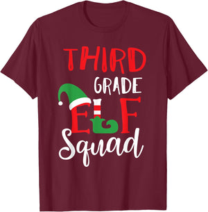 Elf Squad Third Grade Christmas Teacher Top T-Shirt - T-Shirt | Maroon