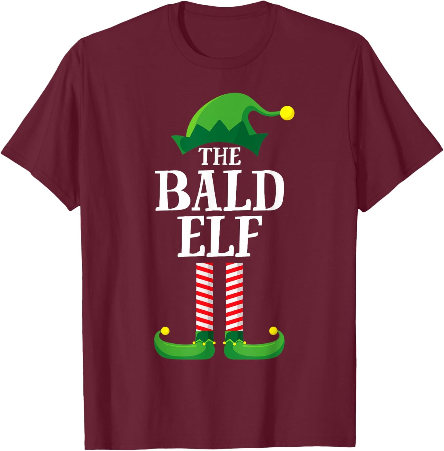 Bald Elf Matching Family Group Christmas Party Pyjamas T-Shirt - T-Shirt | Maroon