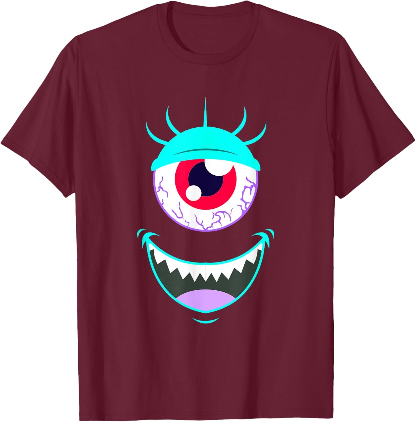 Funny Scary Monster Eyeball Face Halloween T-Shirt - T-Shirt | Maroon