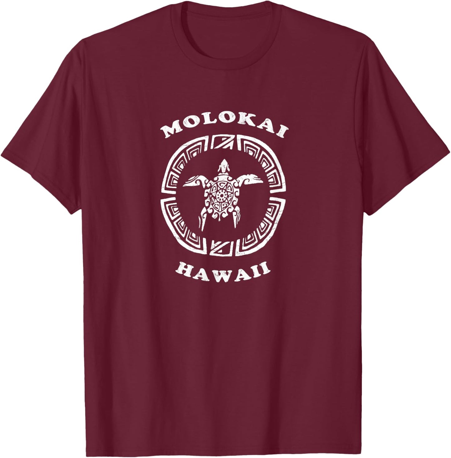 Molokai, Hawaii Vintage Retro Tribal Turtle Vacation T-Shirt - T-Shirt | Maroon