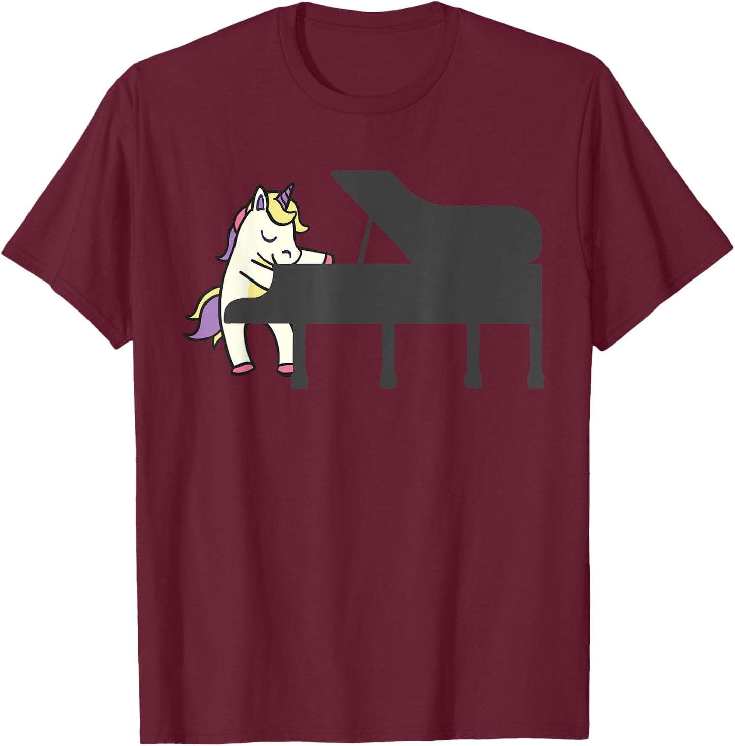 Unicorn Playing Piano Funny Magical Pianist Music Musician T-Shirt - T-Shirt | Maroon