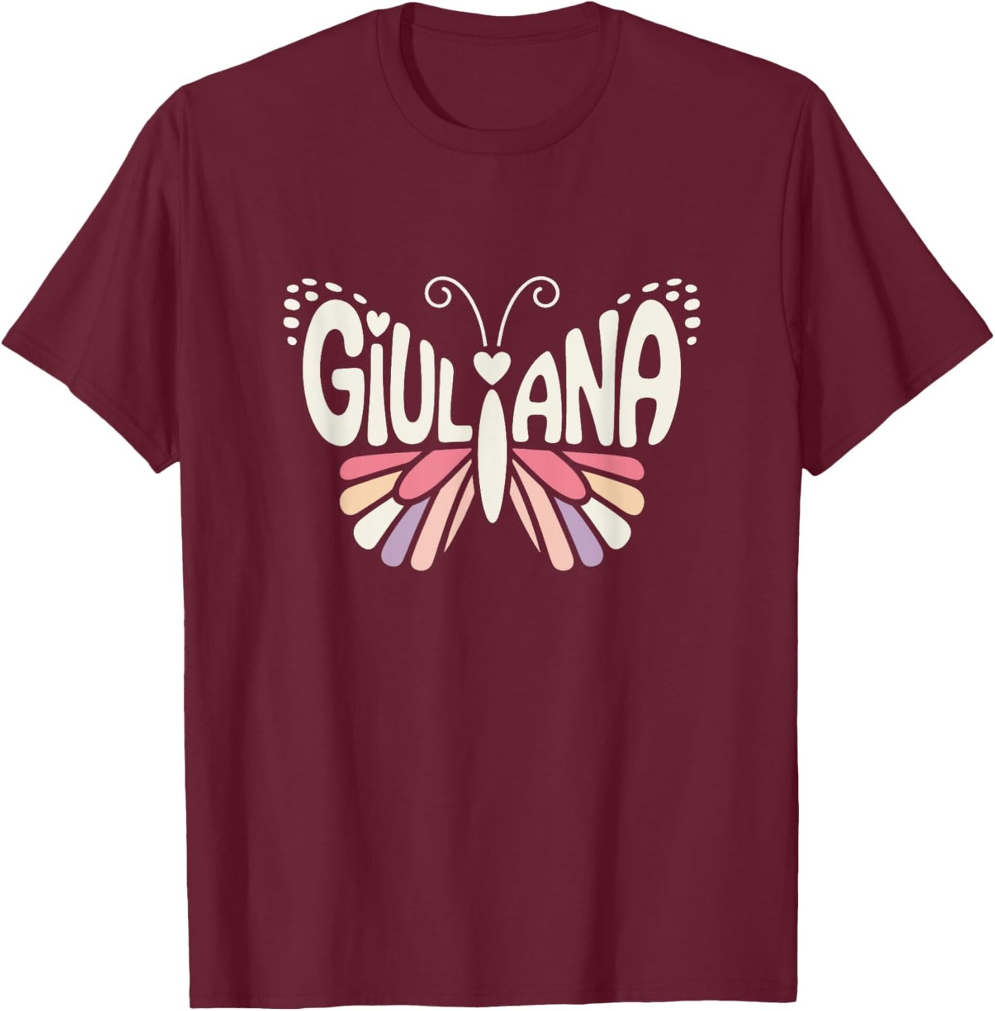 Giuliana Butterfly - Personalized Cute Name Word Art T-Shirt - T-Shirt | Maroon