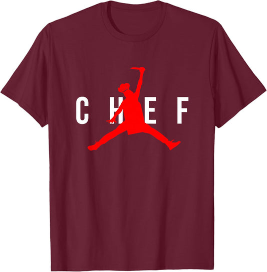 Funny Restaurant Chef - Jumping Chef Knife Logo T-Shirt - T-Shirt | Maroon