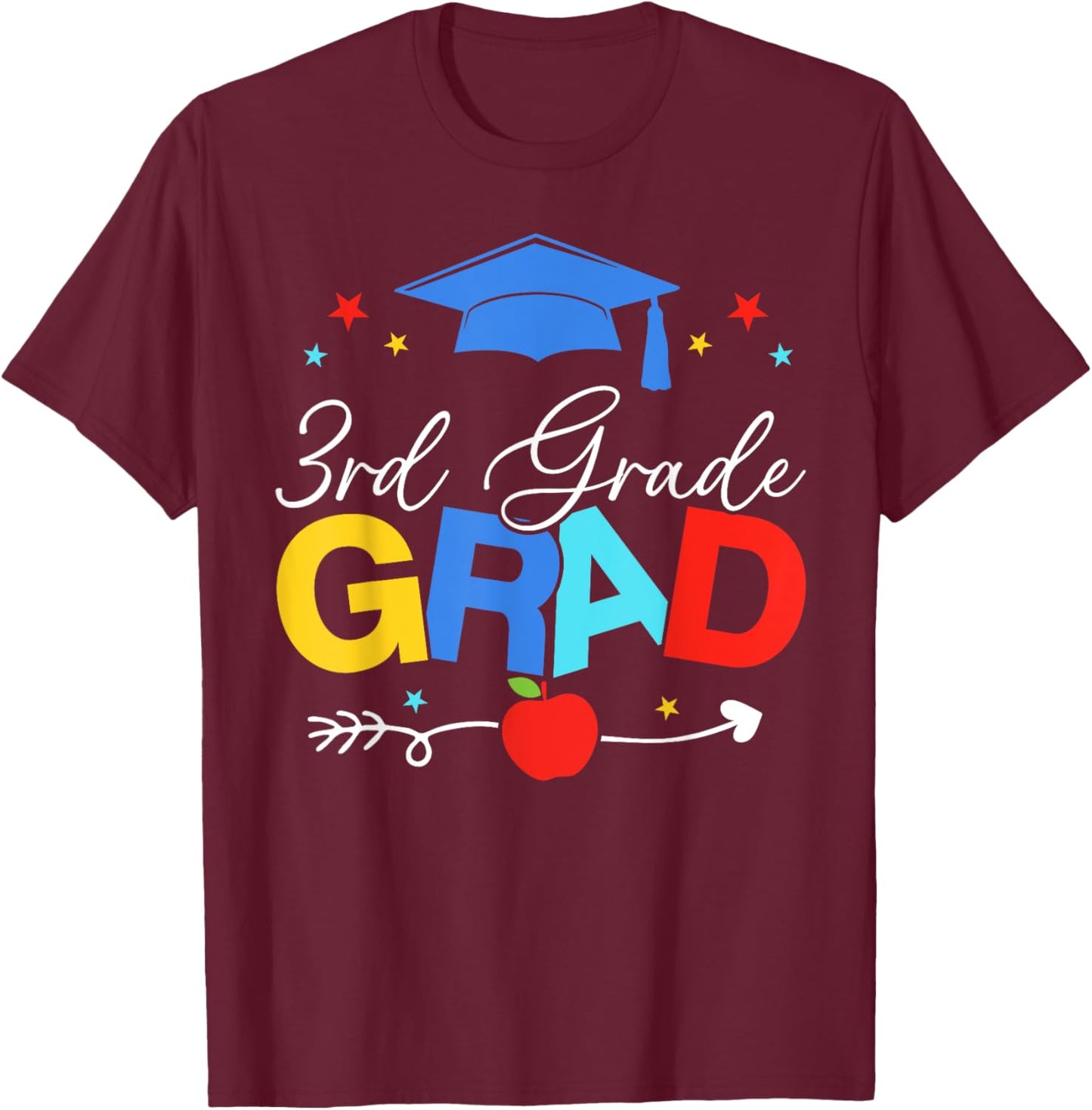 3rd Grade Grad 2024 Gifts Boys Girls Graduation Cap, Gown T-Shirt - T-Shirt | Maroon