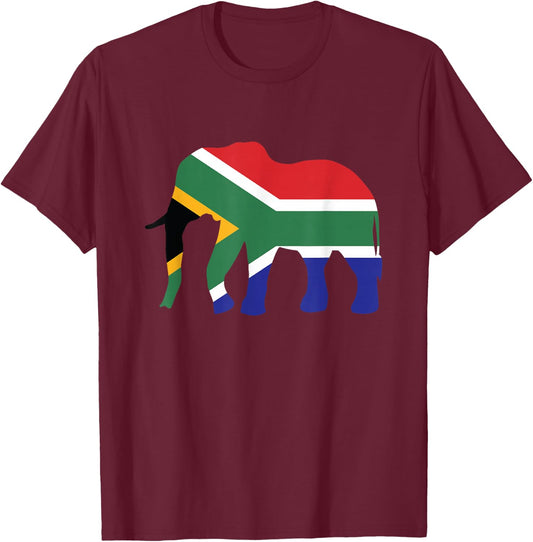 Elephant South Africa African Flag Wild Safari Gift T-Shirt - T-Shirt | Maroon