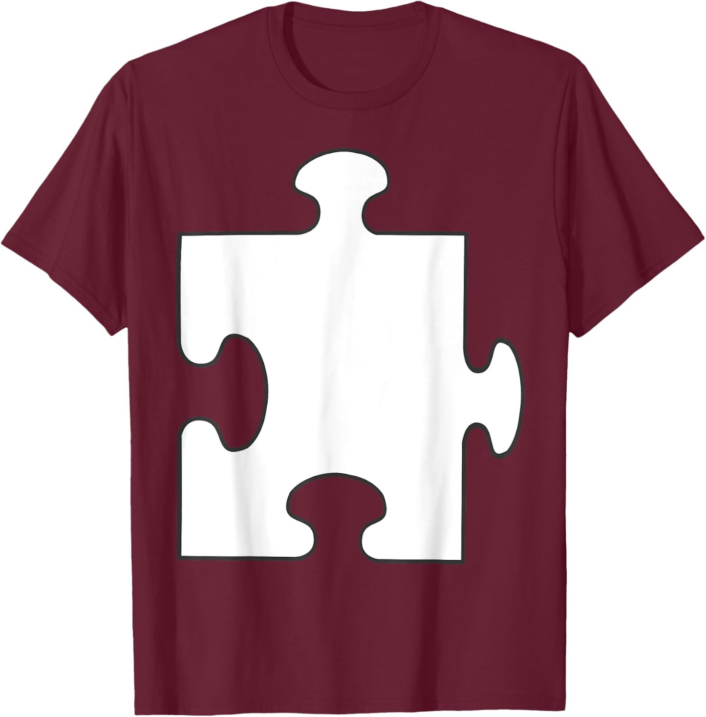 Halloween Couple Group Costumes - White Puzzle Piece Costume T-Shirt - T-Shirt | Maroon