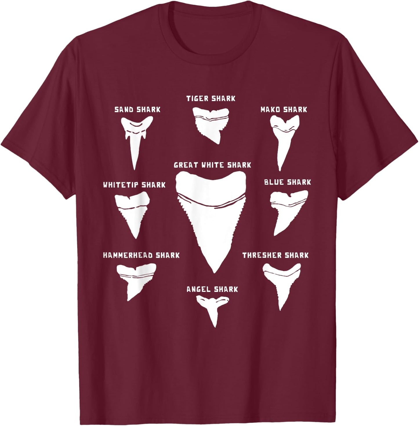 9 Types of Shark Teeth I Species Of Sharks Gift T-Shirt - T-Shirt | Maroon