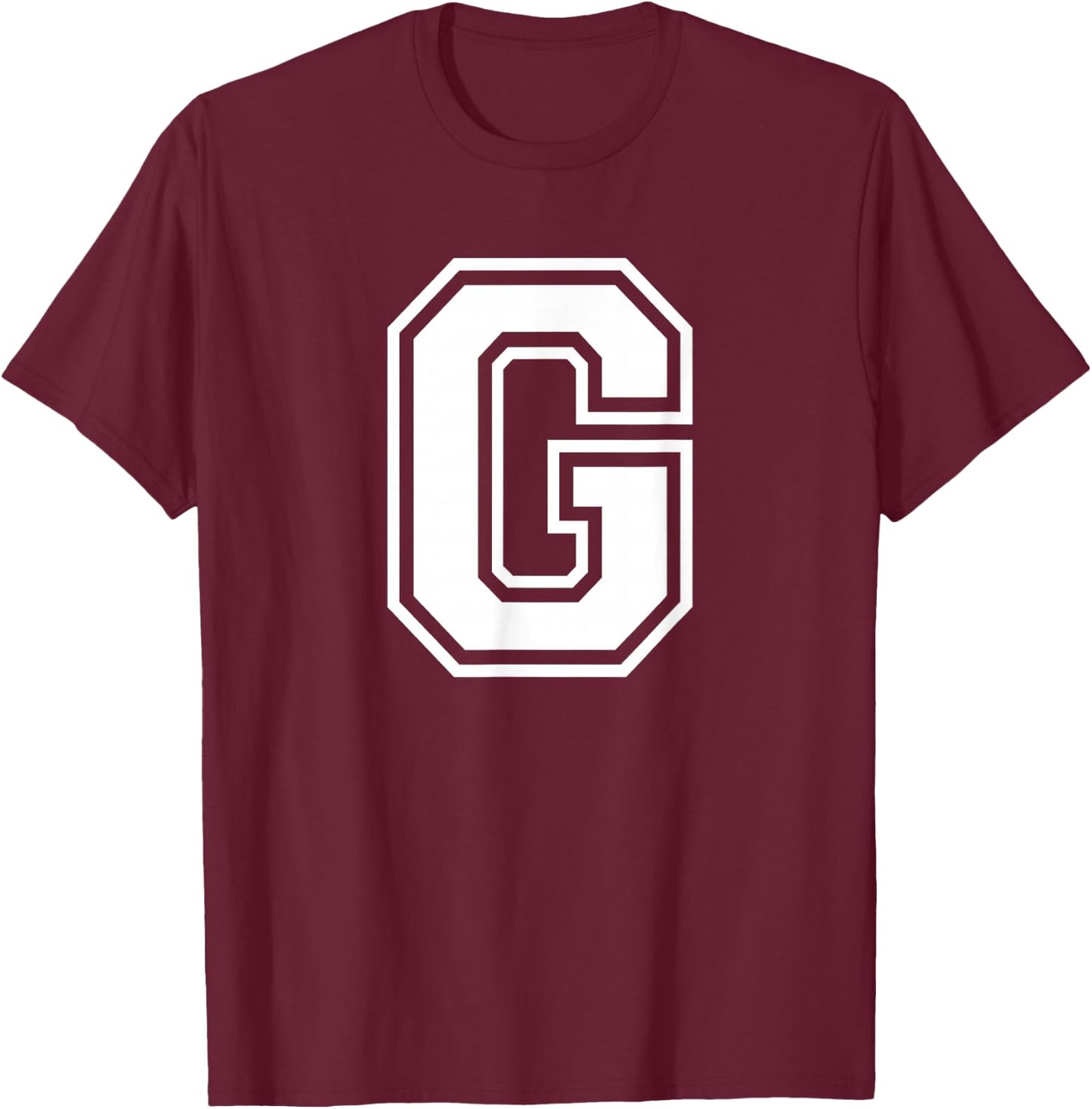 Letter G Name Initial Varsity Alphabet Monogram T-Shirt - T-Shirt | Maroon