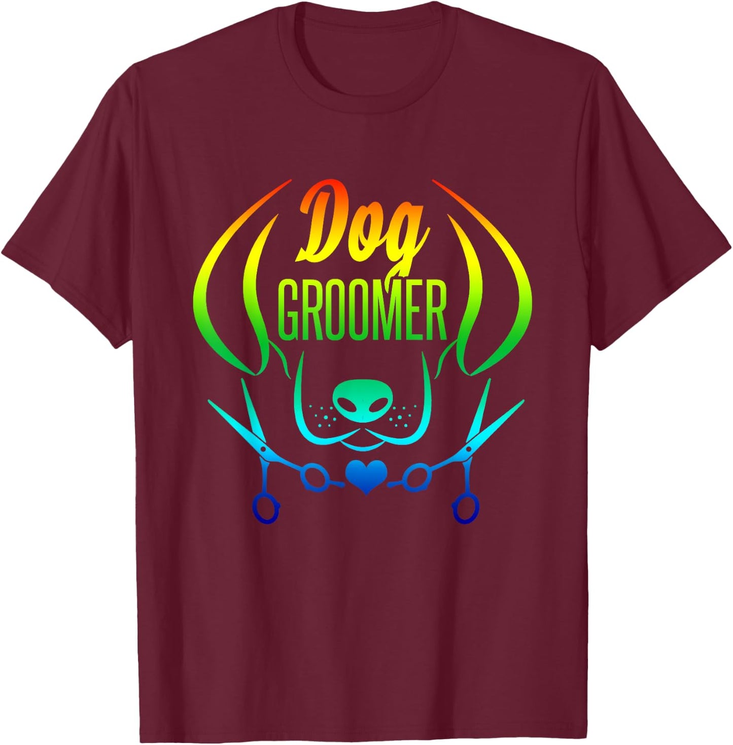 Cute Dog Groomer Rainbow Women Dog Grooming T-Shirt - T-Shirt | Maroon