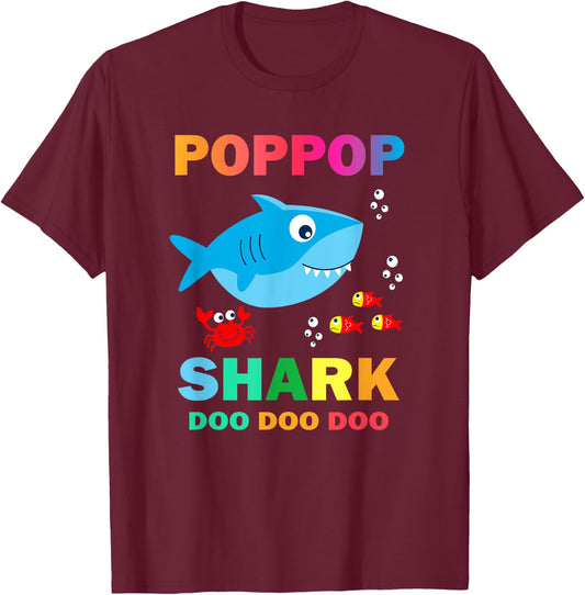 Poppop Shark Shirt, Fathers Day Gift From Wife Son Daughter T-Shirt - T-Shirt | Maroon