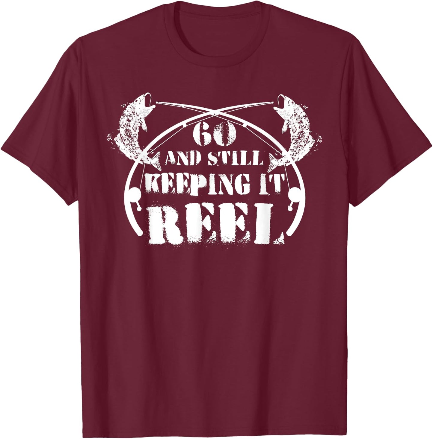 60th Birthday Fishermen Fishing Fish Lover Vintage T-Shirt - T-Shirt | Maroon